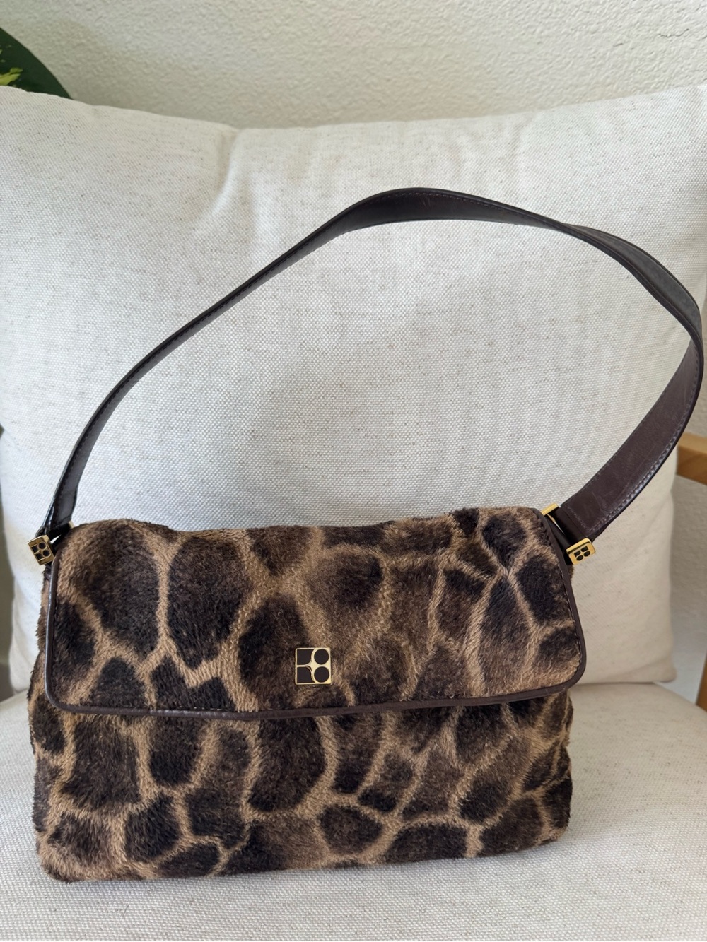 Vintage Kate Spade New York Giraffe Animal Print Brown Shoulder Bag Baguette 90s - Picture 4 of 17